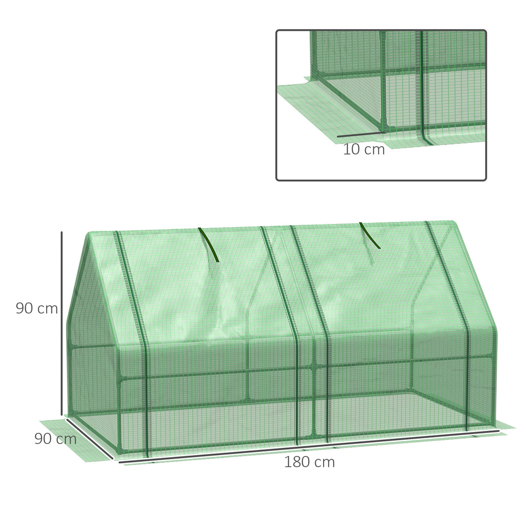 Mini Serre de Jardin Mini Serre Tunnel 180L x 90l x 90H cm Toit Pointu Acier PE Haute Densité 140 g/m² Anti-UV Fenêtres avec Zip Enroulables Vert-3