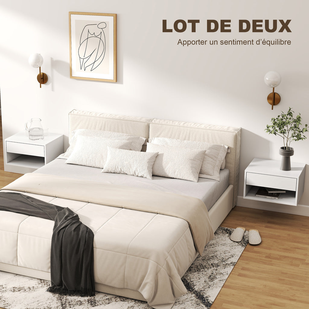 Lot de 2 tables de chevet murales, tables de nuit, tiroir, compartiment ouvert, plateau, 37 x 32 x 21 cm, blanc-3