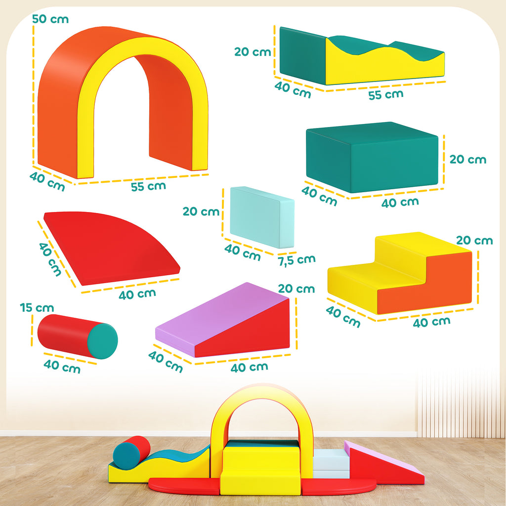 Parcours motricité bébé 10PCS, module motricité bébé en mousse EPE avec housse en revêtement PU, multicolore-2