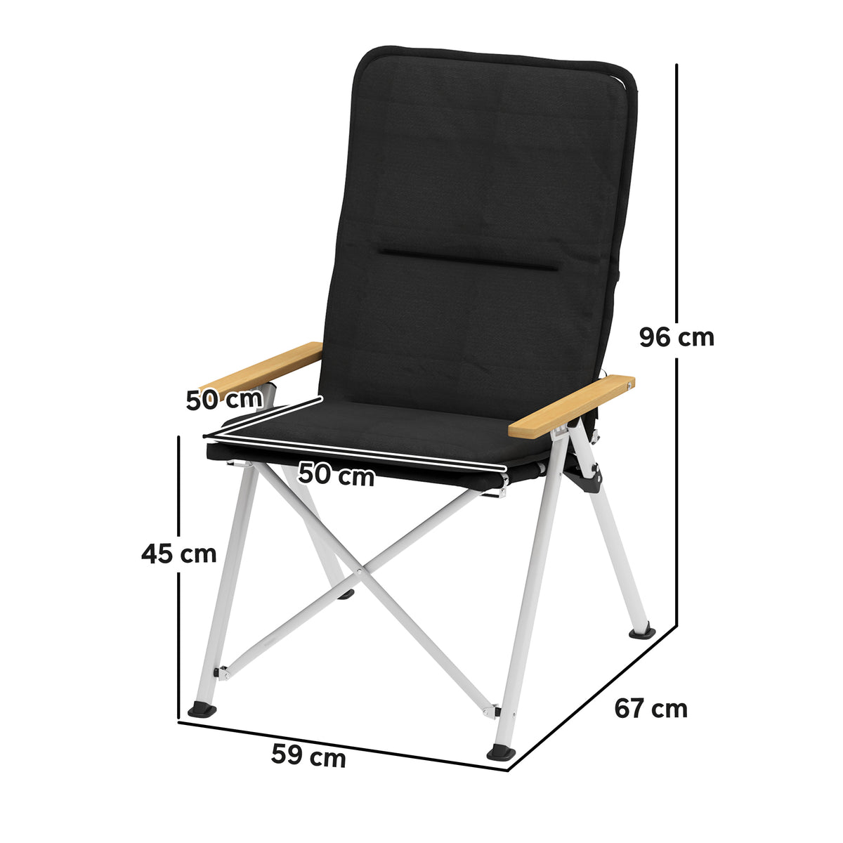 Chaise de camping chaise de pêche pliante, dossier haut, coussin amovible et sac de transport, 59x67x96cm, noir-2