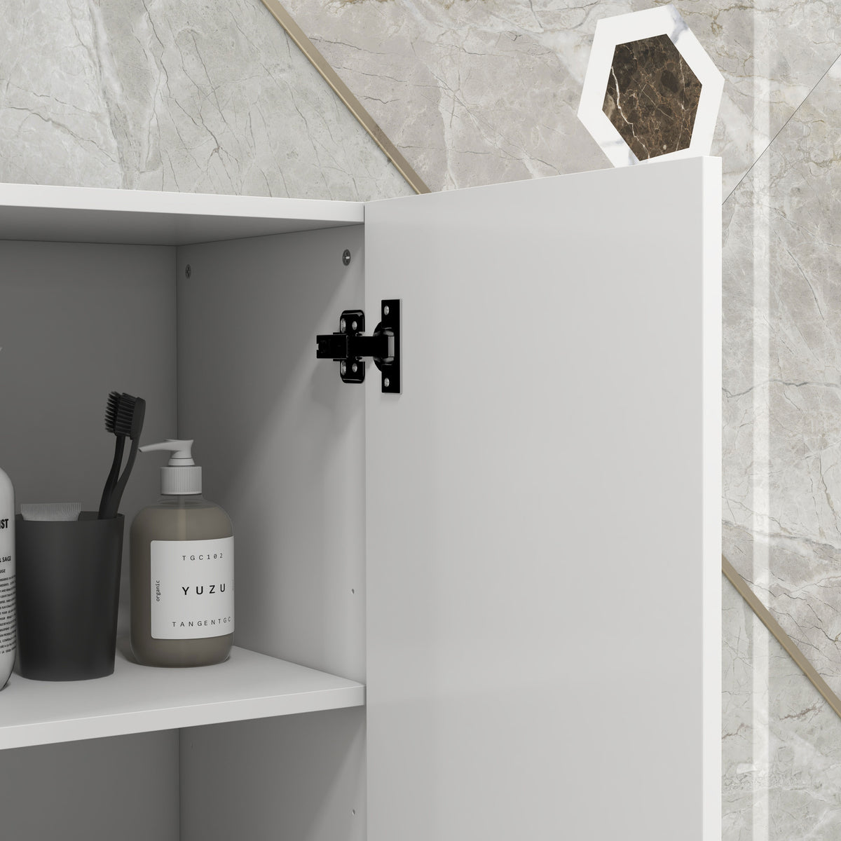 Meuble colonne de salle de bain 2 placards avec étagères réglables + 2 niches 30 x 30 x 181,5 cm blanc-7