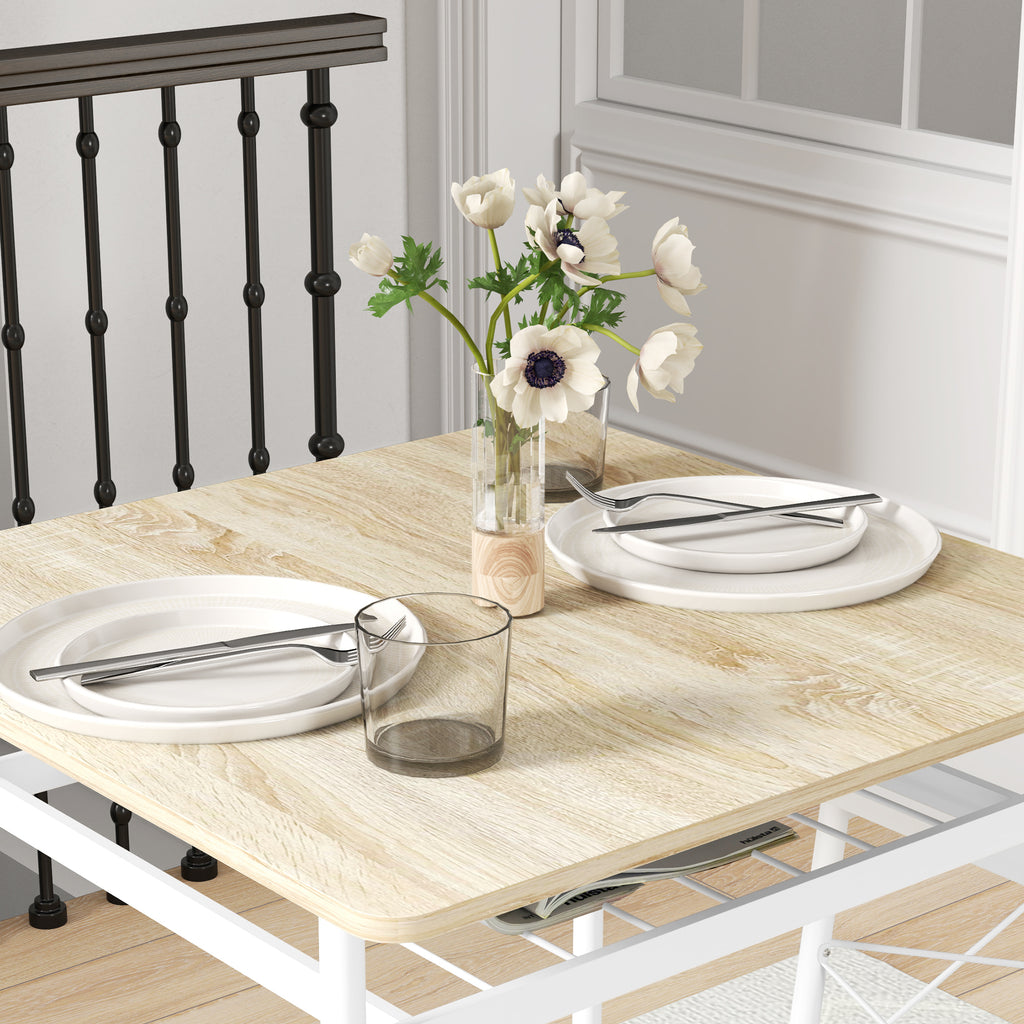 Ensemble table et chaises, table de cuisine avec chaises, structure en acier, avec 2 chaises encastrables, blanc chêne-8