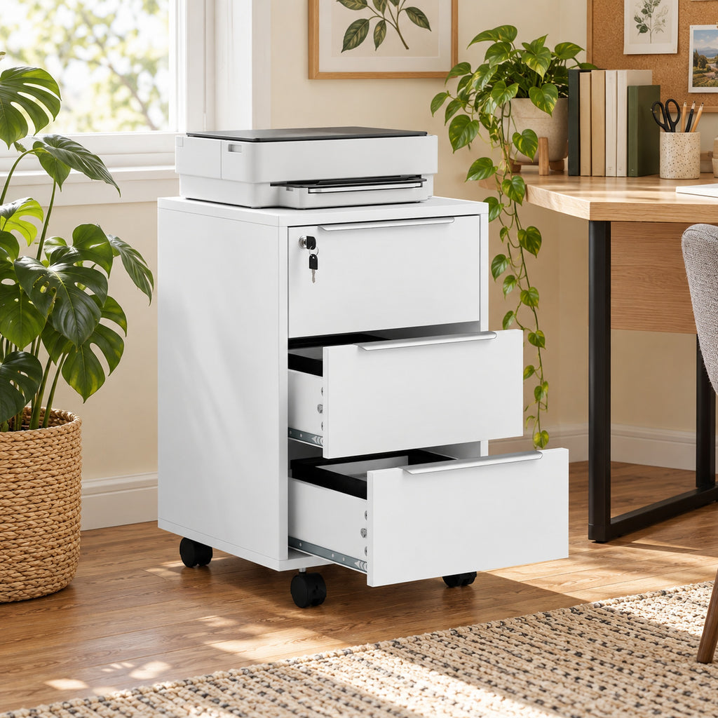 Caisson de bureau à roulettes avec 3 tiroirs et serrure pour dossiers 40 x 40 x 63,5 cm blanc-8