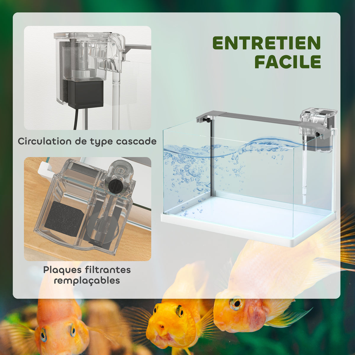 Aquarium en verre avec lumières LED aquarium de 20L pompe à filtre 38 x 26 x 27 cm blanc-3