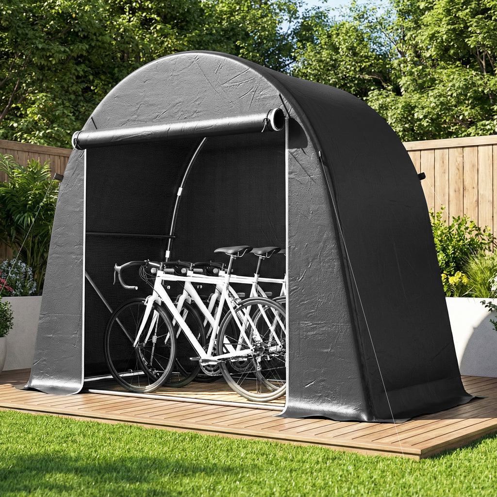 Abri de jardin tente de stockage étanche abri moto porte enroulable fermeture éclair, 245 x 120 x 200 cm, gris foncé-1