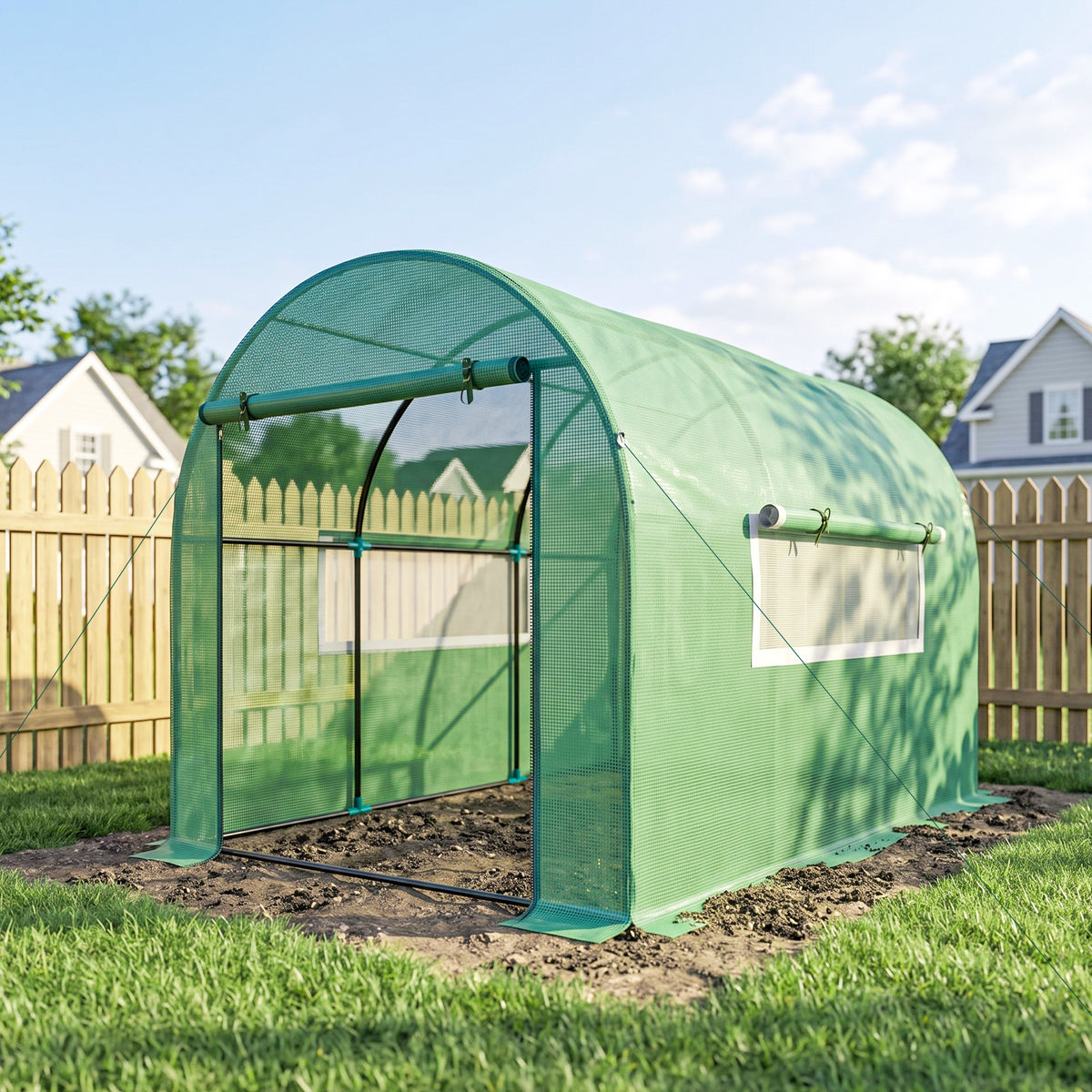Serre de jardin serre tunnel de jardin 6m² PE Haute densité 135 g/m², avec 2 portes zippées 300 x 200 x 200 cm, vert-1