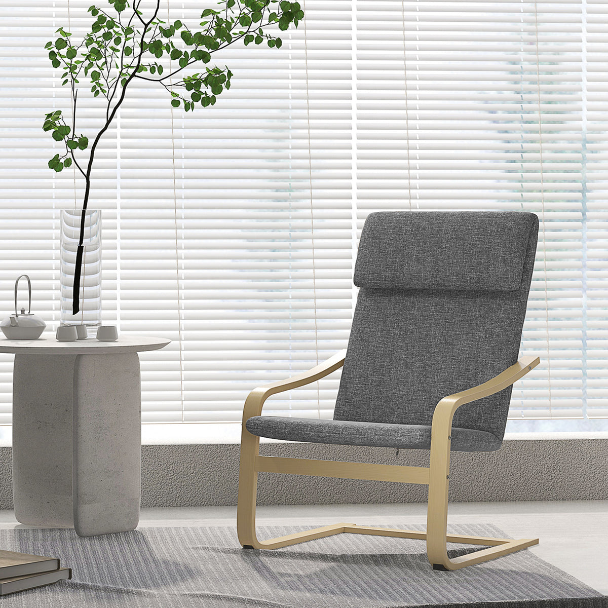 Fauteuil de salon, fauteuil chambre avec accoudoirs incurvés, coussin, tissu aspect lin, 65 x 79 x 98 cm, gris-1