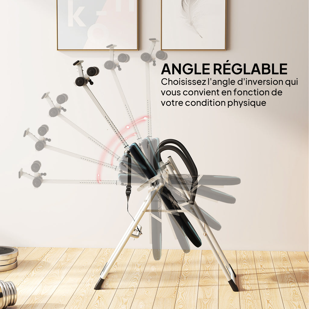 Table d'inversion de musculation pliable ceinture de sécurité réglable acier coloris argent noir-5