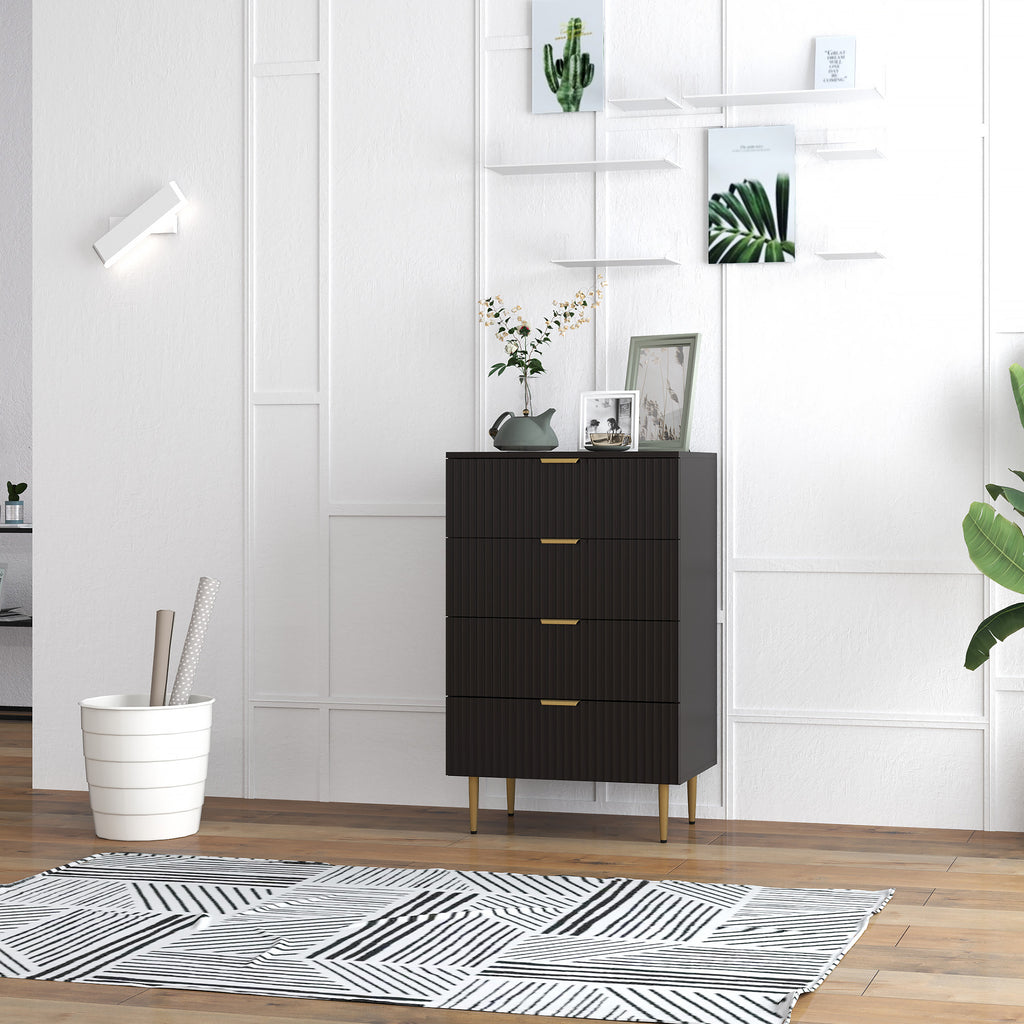 Commode 4 tiroirs commode chambre meuble de rangement moderne avec poignées et pieds dorés, dim. 60 x 40 x 96 cm, noir-9