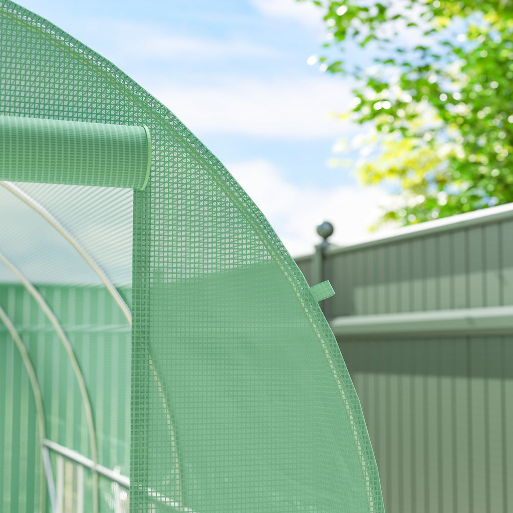 Serre de Jardin Tunnel Surface Sol 7m² 3,5L x 2l x 2H m châssis Tubulaire renforcé Porte zippée 6 fenêtres enroulables Vert-8