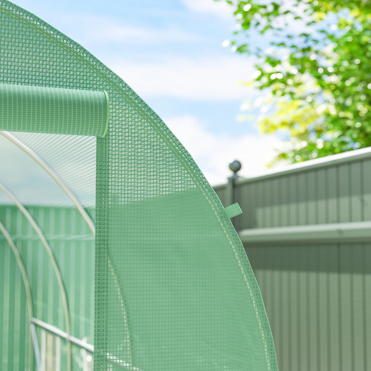Serre de Jardin Tunnel Surface Sol 7m² 3,5L x 2l x 2H m châssis Tubulaire renforcé Porte zippée 6 fenêtres enroulables Vert-8