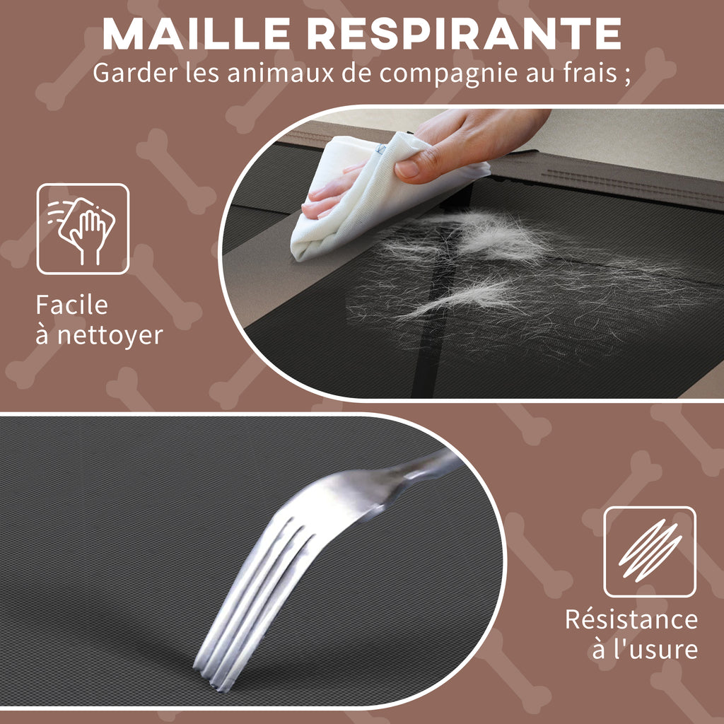 Lit pour chien chat sur pieds lit chien surélevé velum anti-UV oxford sac de transport 106 x 76 x 94 cm café-5