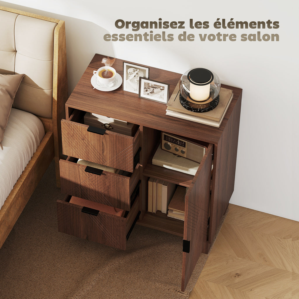 Buffet salon meuble de rangement avec placard à porte 3 tiroirs et étagère réglable 75 x 39 x 80 cm, effet bois marron-3