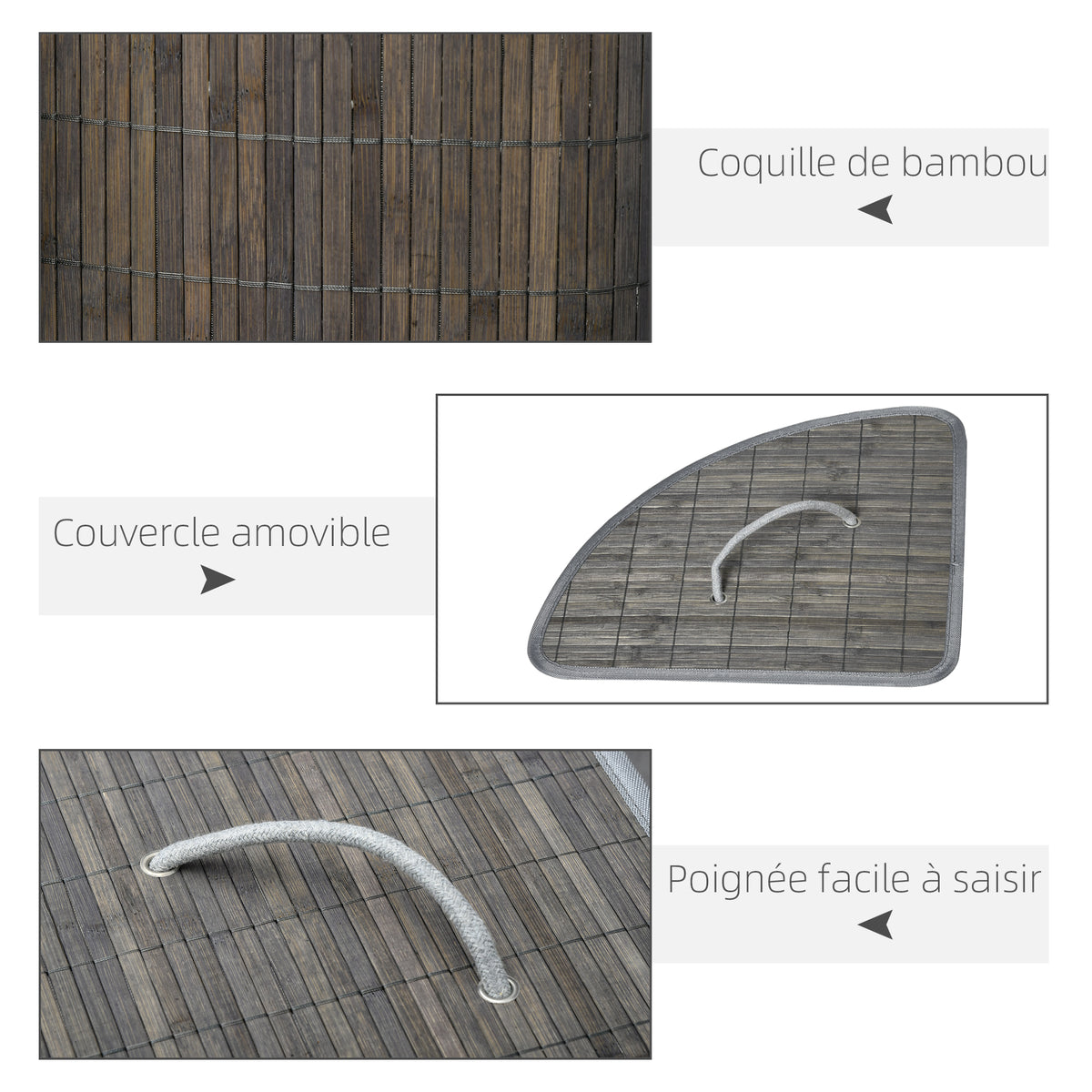 Panier à linge en bambou d'angle 55L avec couvercle et sac amovible 38 x 38 x 57 cm gris-5