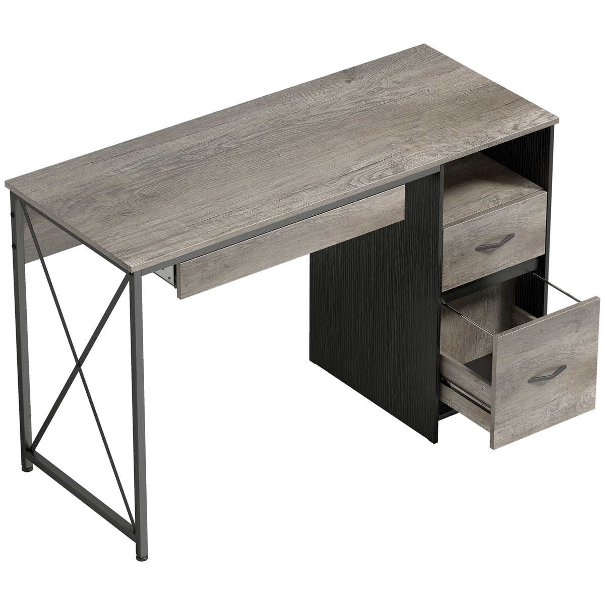 Bureau d'ordinateur, 120×50cm, bureau avec rangement, plateau clavier, compartiment ouvert et 2 tiroirs, gris-0