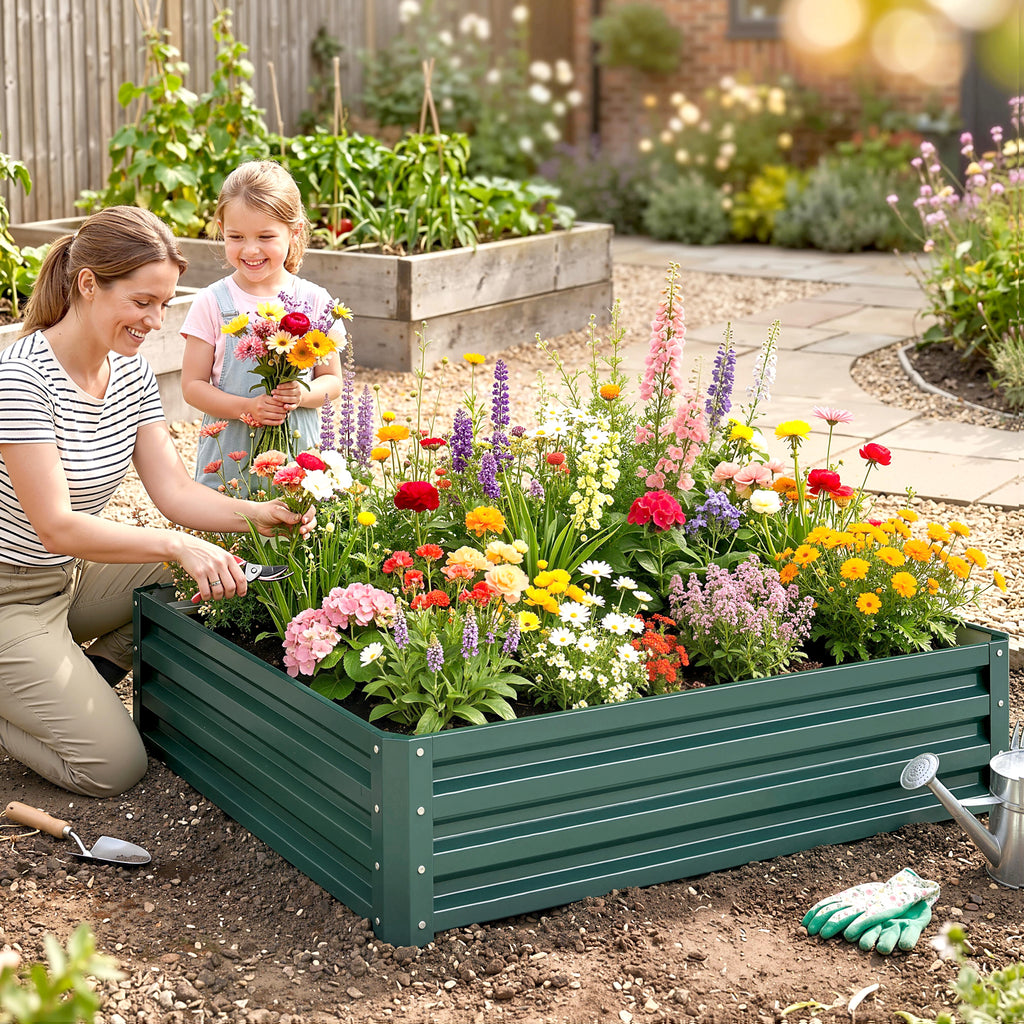 Carré potager de jardin tôle d'acier ondulée 120 x 120 x 30 cm vert foncé-1