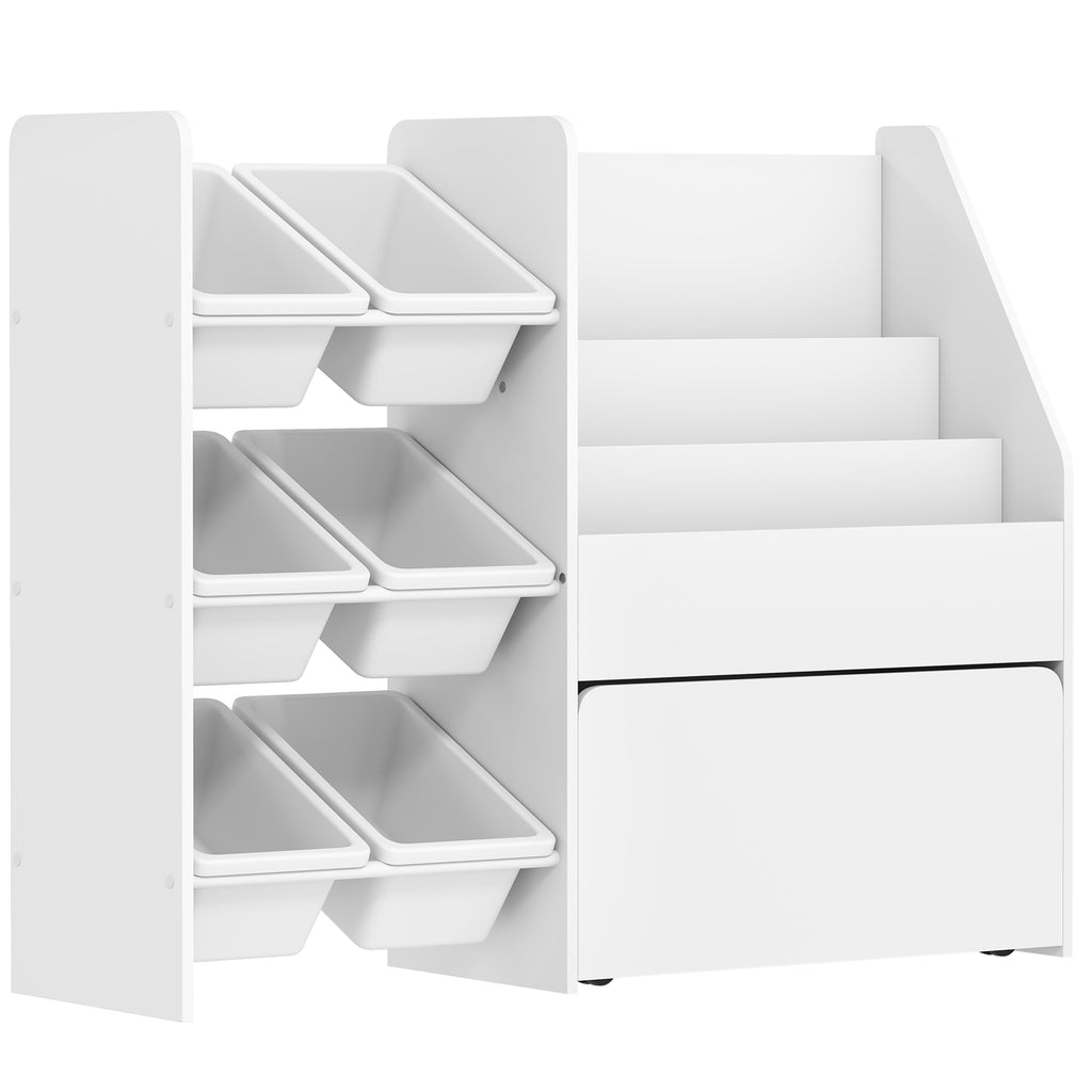 Meuble rangement enfant rangement jouet enfant 6 bacs amovibles et grand coffre à roulettes 100 x 30 x 80 cm blanc-0