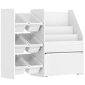 Meuble rangement enfant rangement jouet enfant 6 bacs amovibles et grand coffre à roulettes 100 x 30 x 80 cm blanc-0