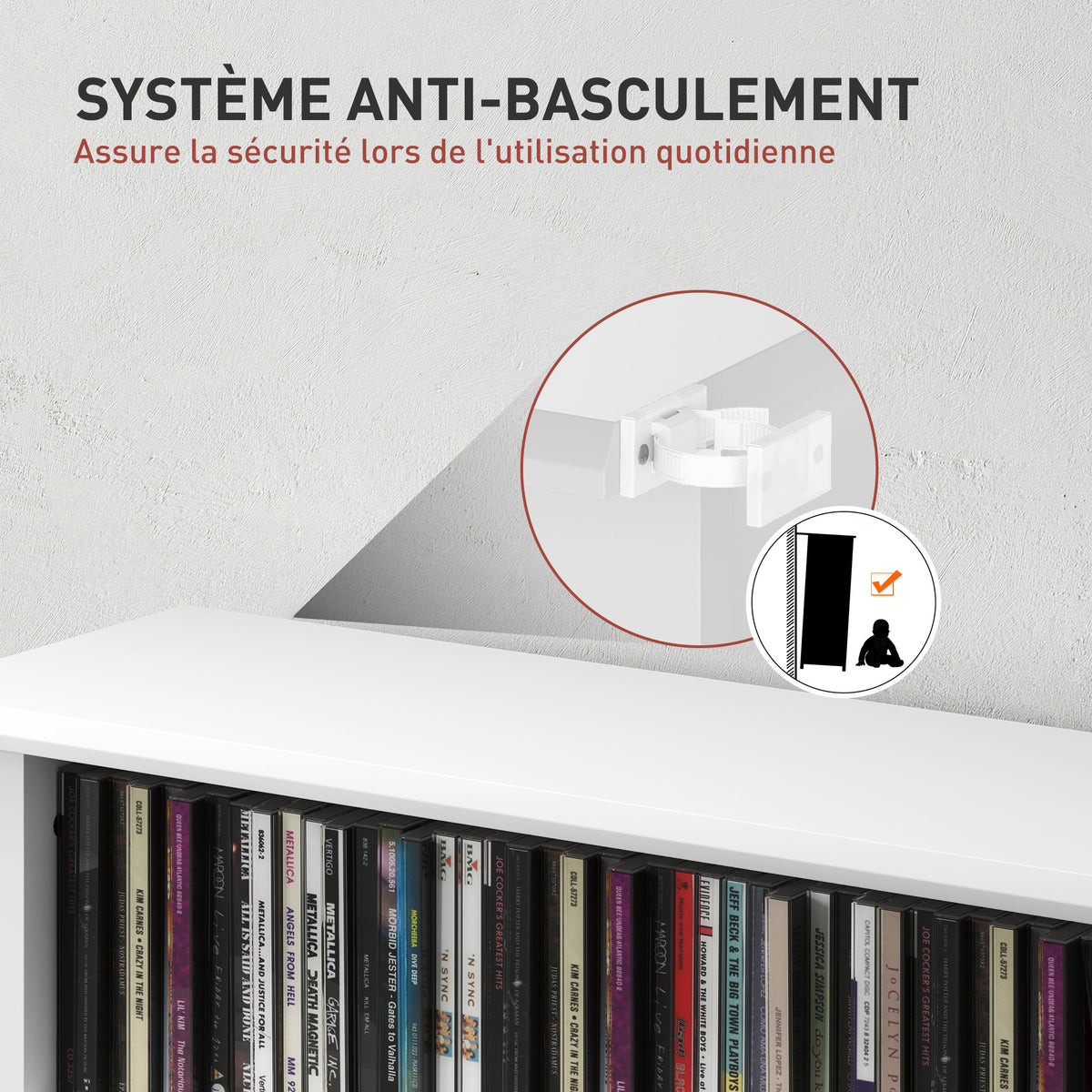 Rangements pour CD et DVD avec 8 compartiments et 6 étagères réglables, capacité max. 360 CD/185 DVD et Blu-ray, blanc-5