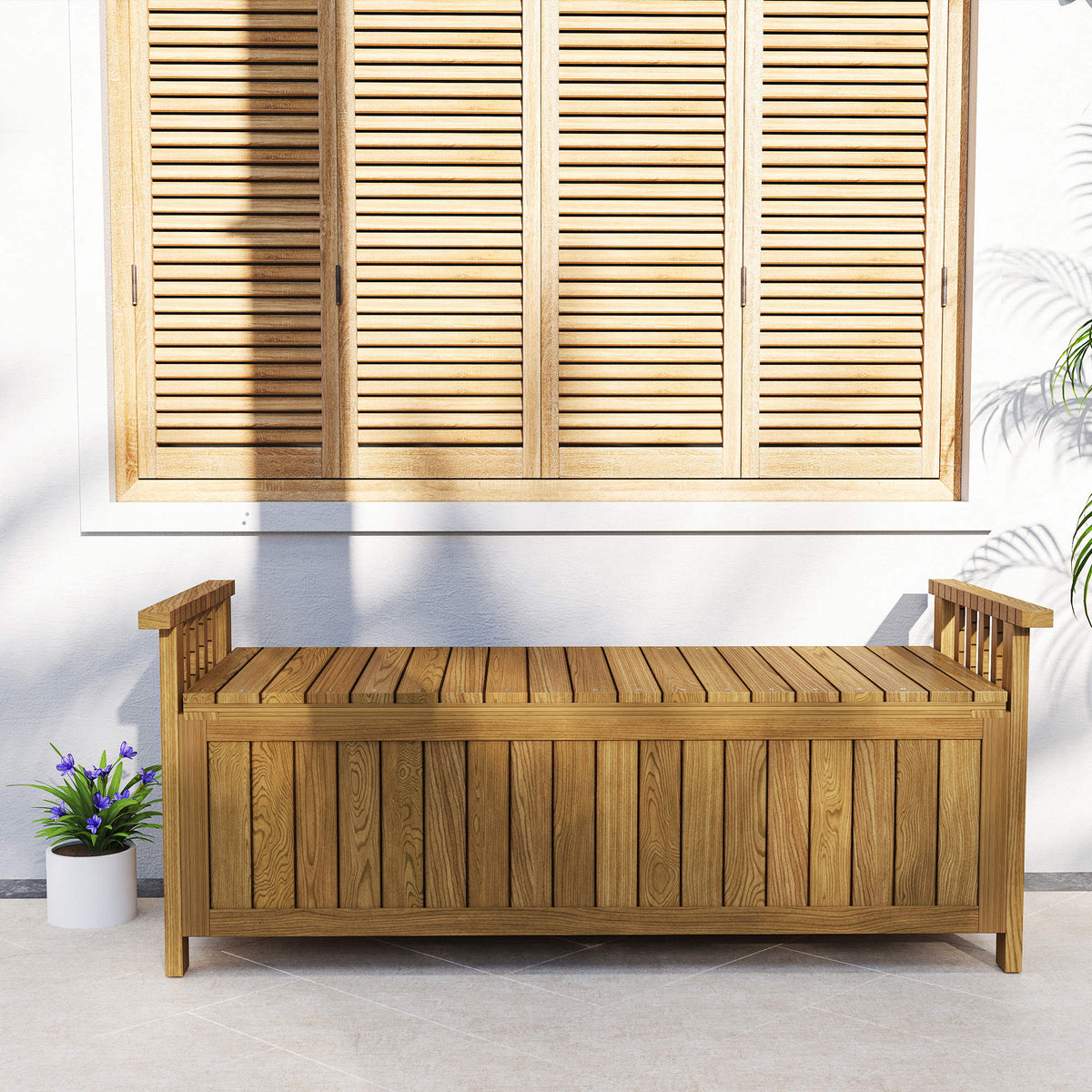 Banc de jardin 2 places en bois avec rangement de 151L banc d'extérieur avec accoudoirs 128,5 x 56 x 53,5 cm marron-8