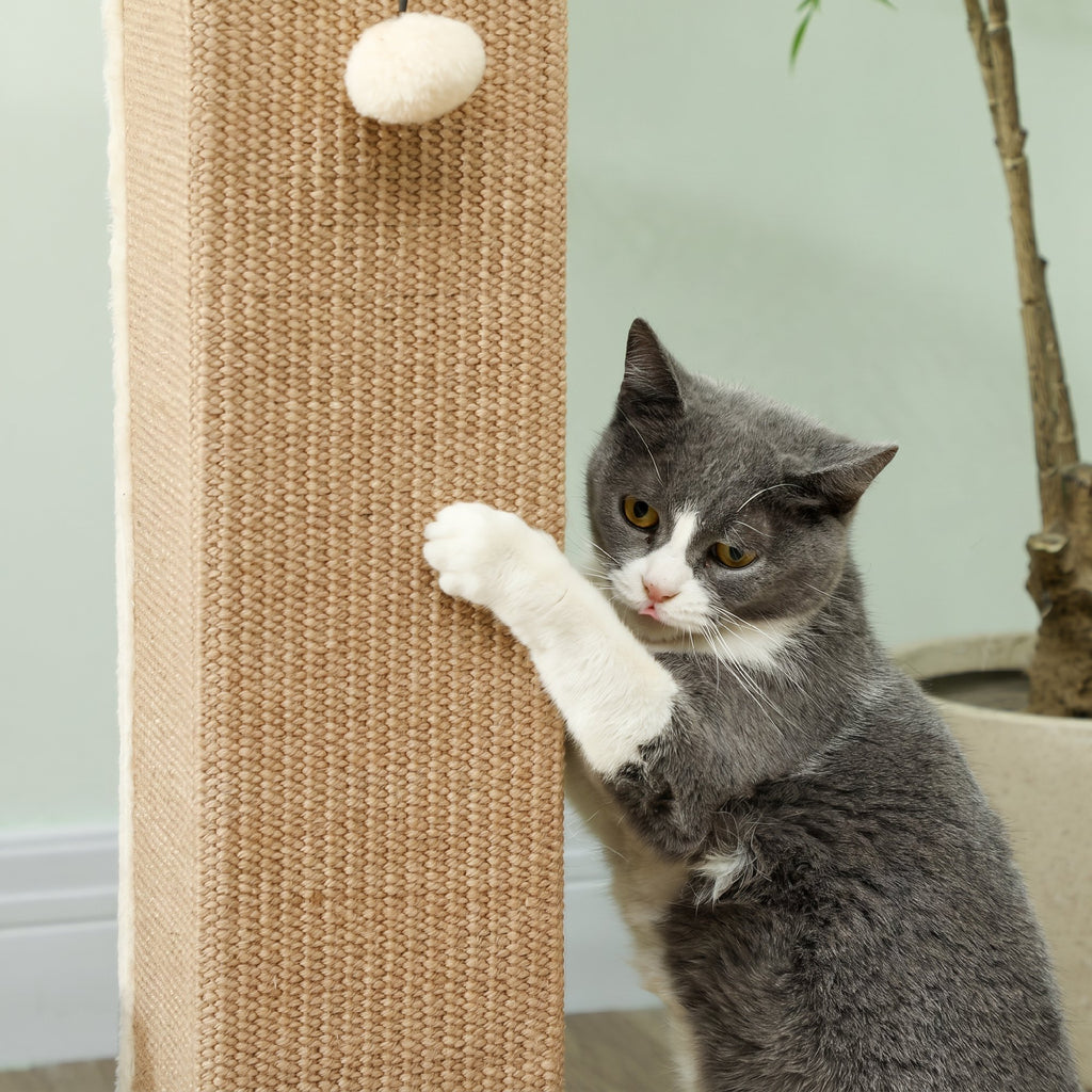 Griffoir pour chat poteau griffoir chat en sisal et peluche, boule suspendue base stable 41 x 41 x 81 cm beige-6