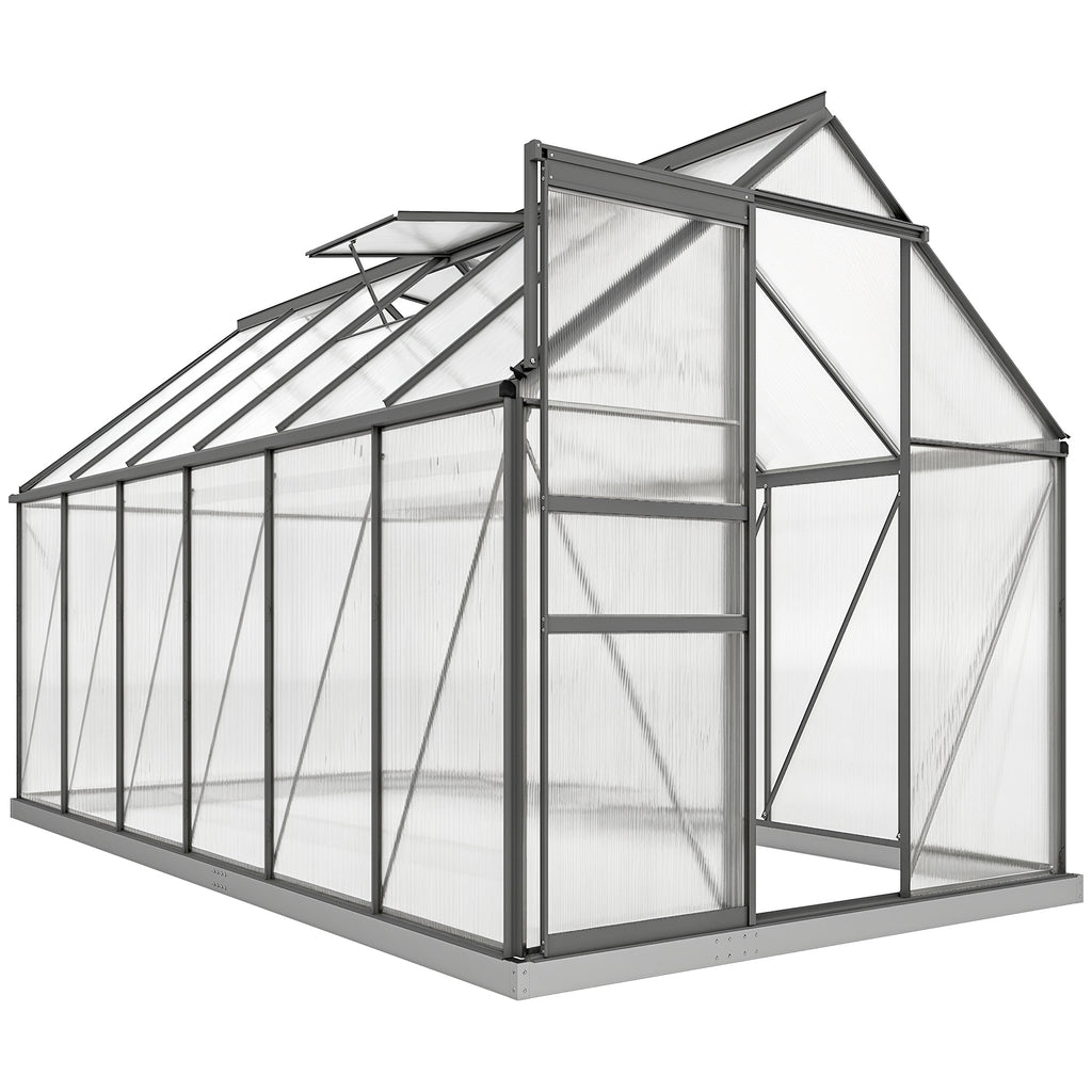 Serre de jardin en aluminium polycarbonate avec fondation, serre avec fenêtre réglable porte coulissante 190x375x199cm-0