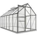 Serre de jardin en aluminium polycarbonate avec fondation, serre avec fenêtre réglable porte coulissante 190x375x199cm-0
