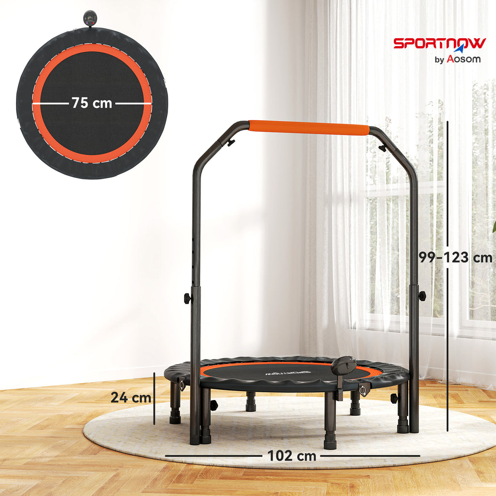 Trampoline de fitness gymnastique avec poignée réglable, pliable, 6 pieds, 28 ressorts Ø 102 cm, noir rouge-2