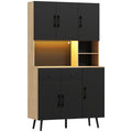 Buffet cuisine meuble cuisine rangement haut avec lumière LED RGB plan de travail 6 portes 2 tiroirs 100x40x176cm noir-0