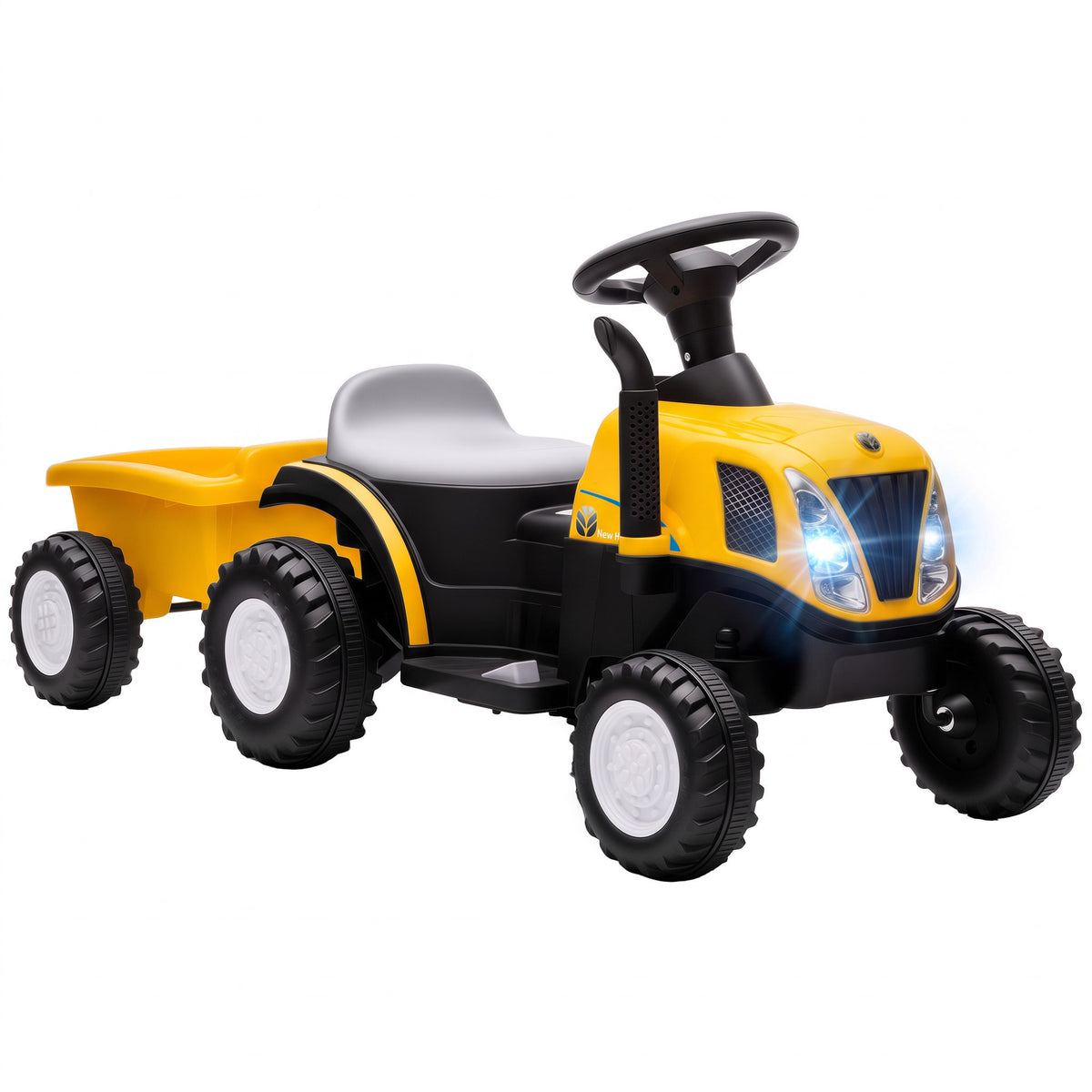 Tracteur Électrique Enfants 6 V avec Remorque Amovible, Voiture Électrique Enfants, Batterie au Lithium, 1-3 ans, Jaune-0