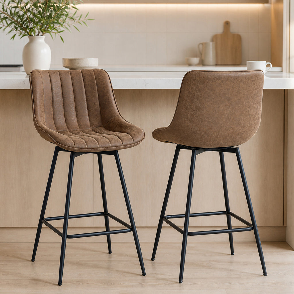 Lot de 2 tabourets de bar, chaises de bar en PU, assise rembourrée 68H cm, dossier et repose-pieds, marron-1