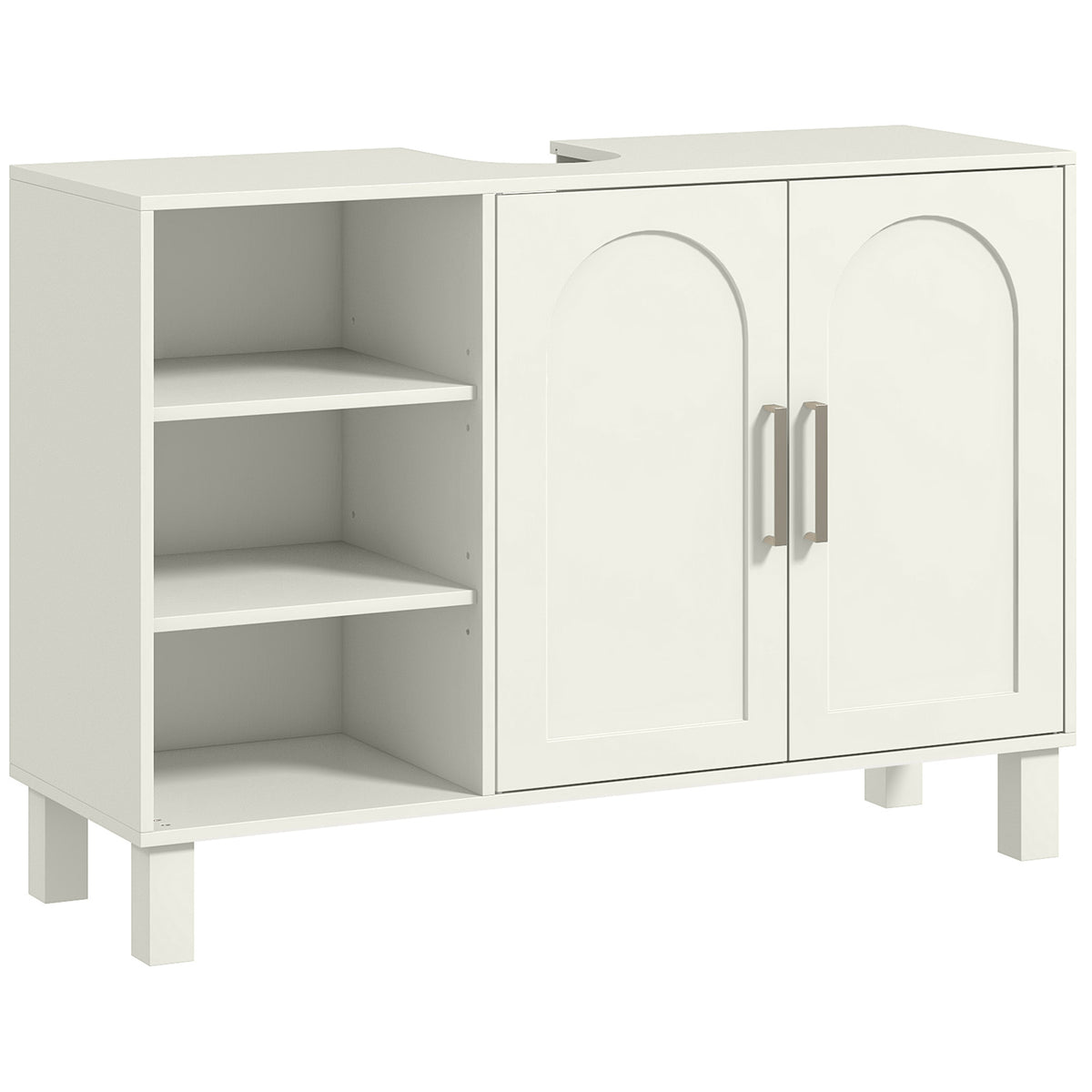 Meuble sous lavabo meuble de salle de bain avec placard à deux niveaux étagères réglables 90l x 30P x 63H cm crème-0