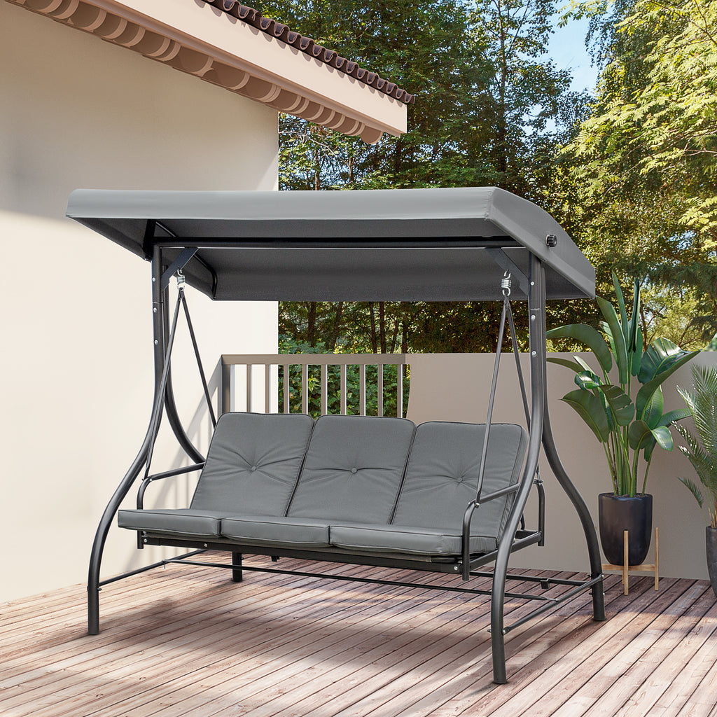 Balancelle de Jardin 3 Places Convertible Inclinaison Toit réglable Matelas Grand Confort Rembourrage 7 cm fourni-1