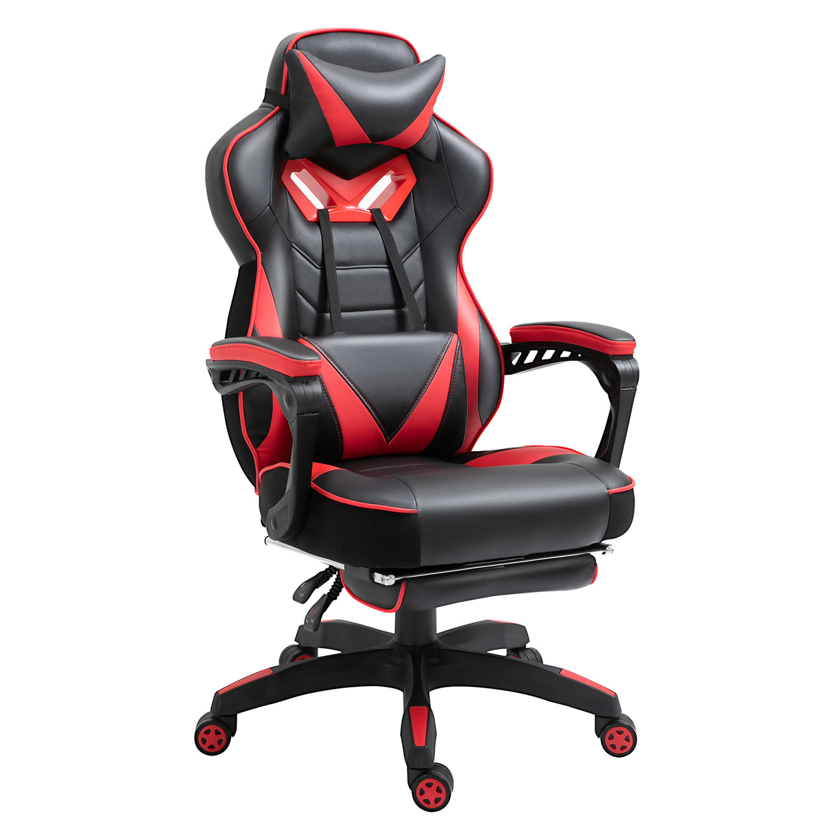 Chaise gaming Ergonomique, Fauteuil de Bureau confortable avec Repose-Pied, Appuie-Tête et coussin lombaire, Hauteur Réglable, noir et rouge-0