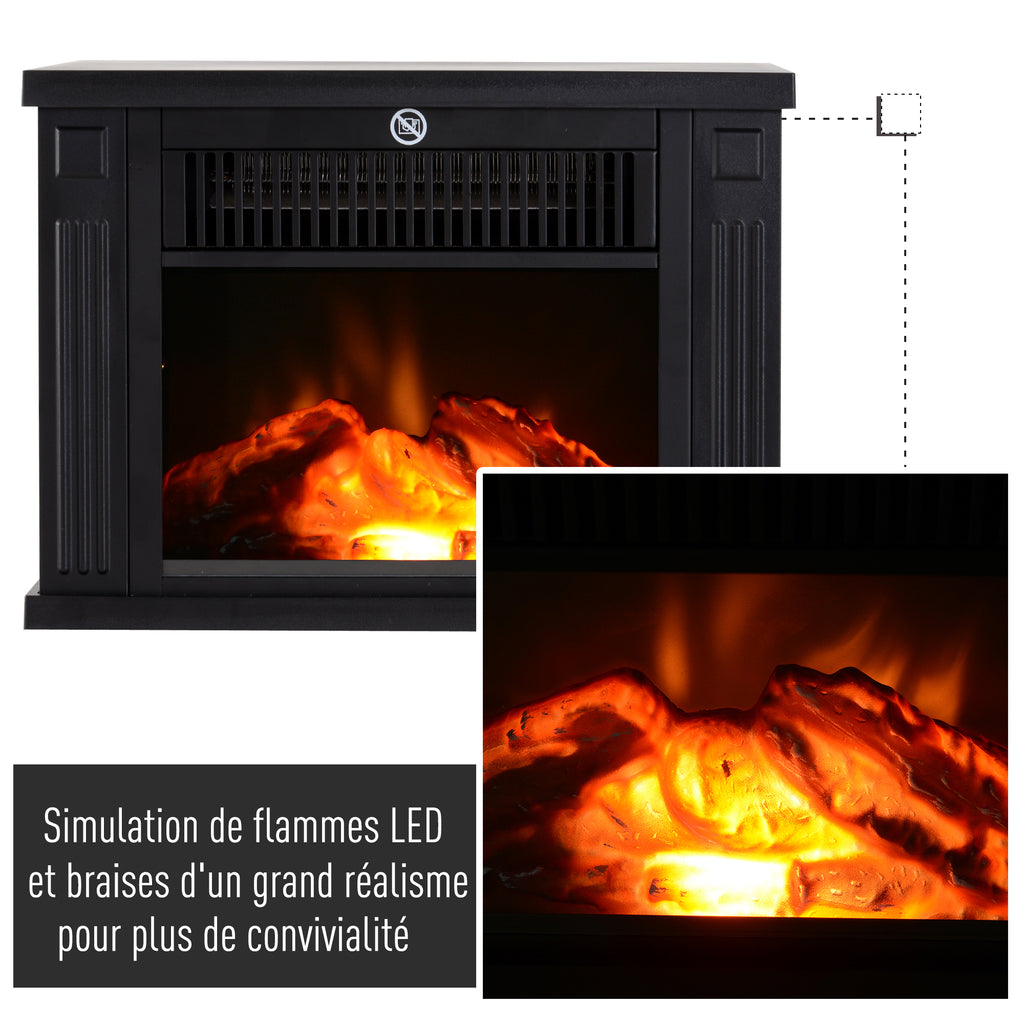 Cheminée électrique à Effet de Flamme poêle Style Contemporain Thermostat 600-1200 W Noir-5