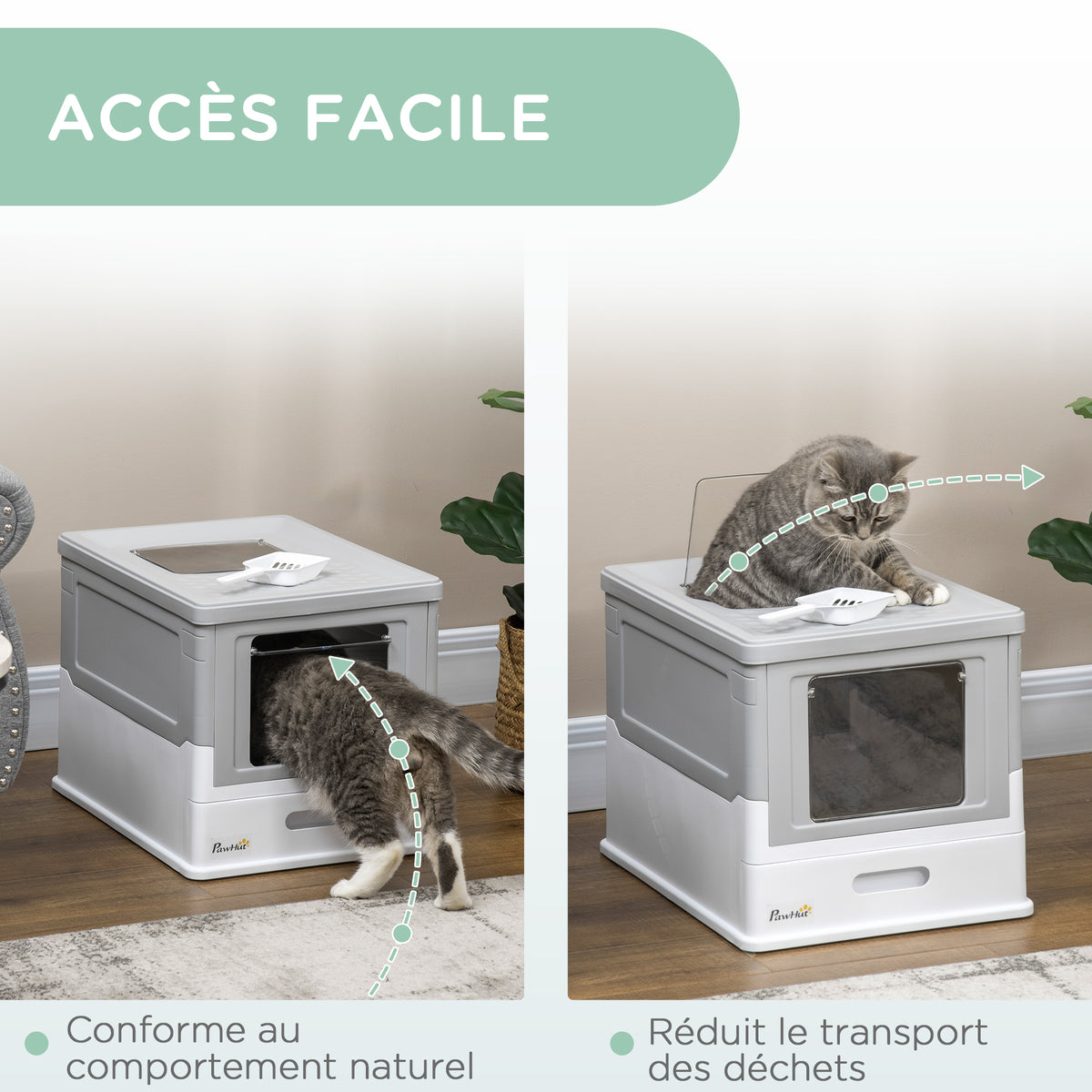 Lot de 2 maisons de toilette pour chat pliable double porte battante et supérieure pelle fourni 47,5 x 35,5 x 36,7 cm-4