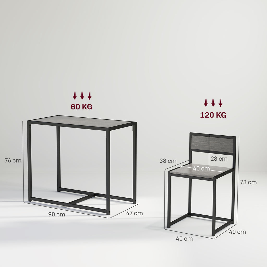 Ensemble table et chaises , table à manger 3 pièces avec 2 chaises encastrables, pour cuisine salon maison, gris-2