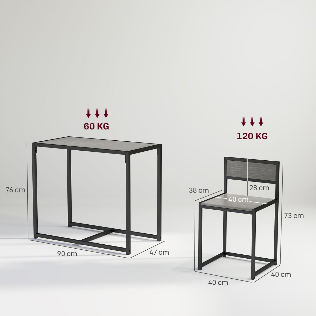 Ensemble table et chaises , table à manger 3 pièces avec 2 chaises encastrables, pour cuisine salon maison, gris-2
