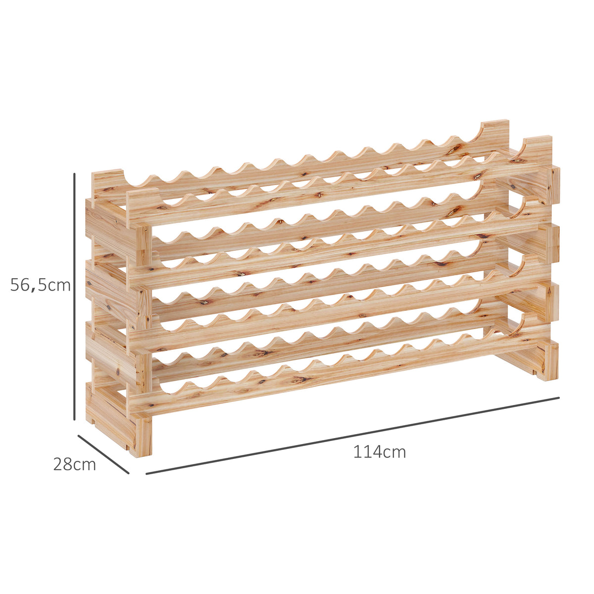 Casier à bouteilles pour 48 bouteilles, étagère à vin avec 4 niveaux modulable, 114×28×56,5cm, bois naturel-2