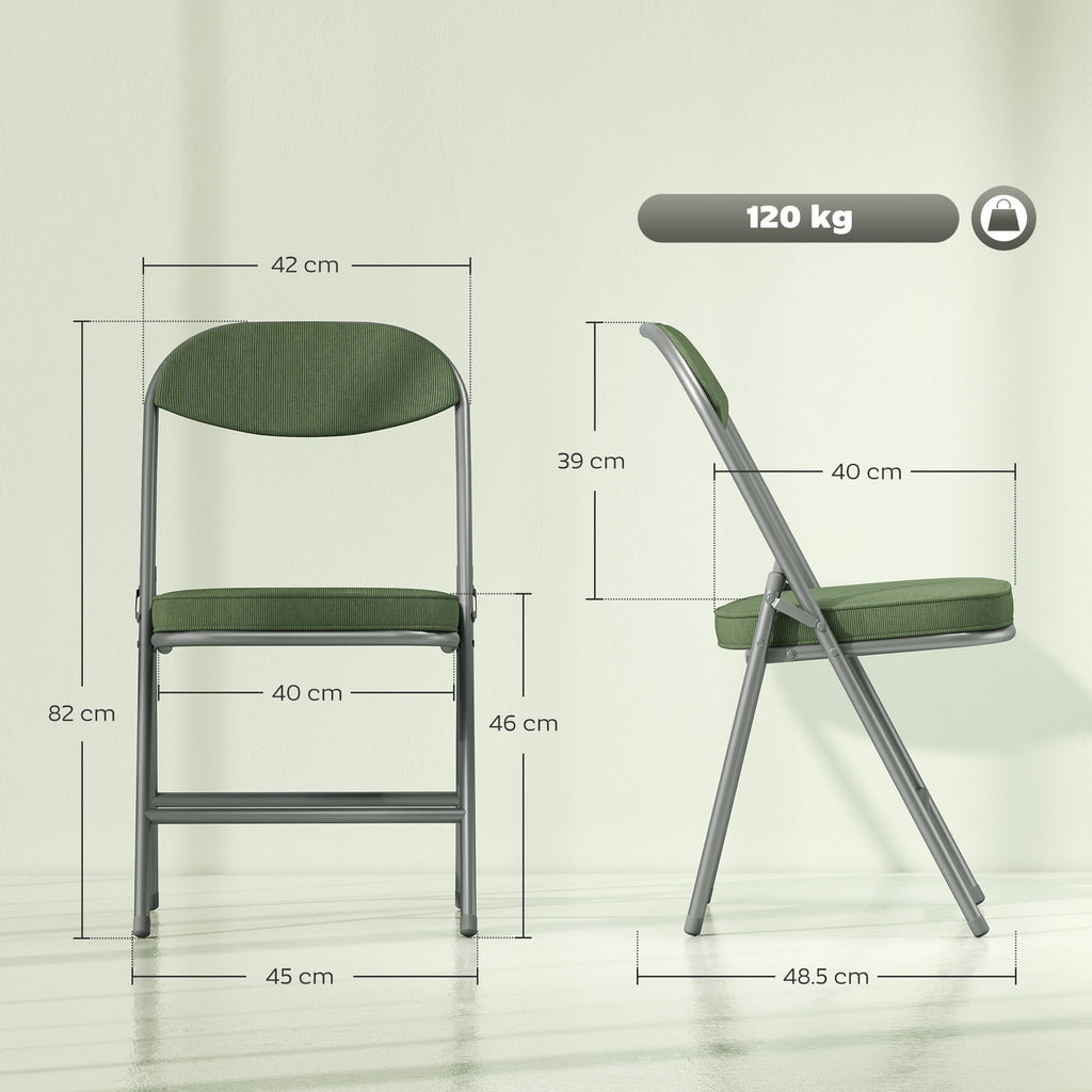 Lot de 4 chaises pliantes chaises de salle à manger portables avec assises et dossiers rembourrés en velours côtelé vert-2
