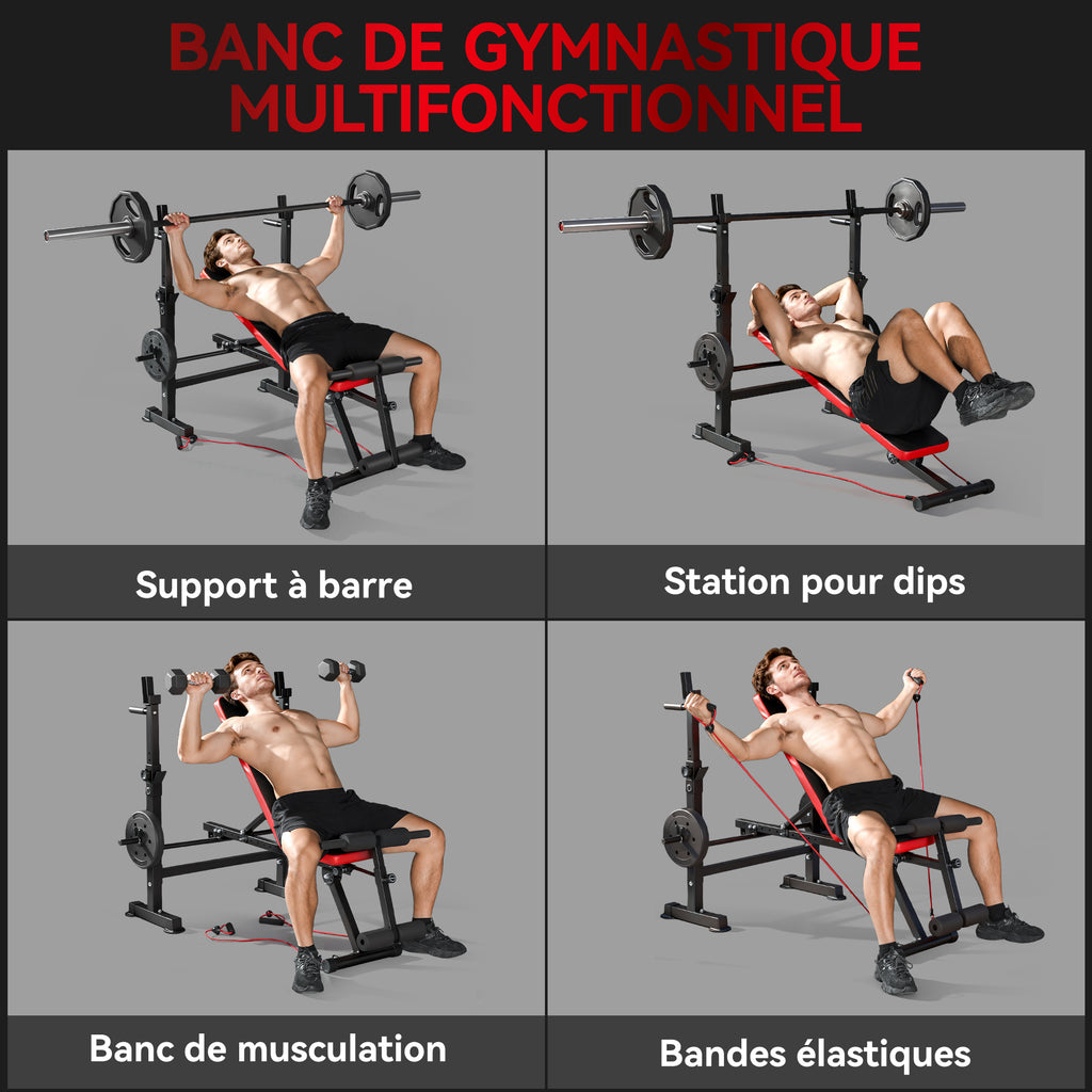 Banc de musculation complet multifonction avec dossier réglable, repose-jambes et support de poids 147x109x122cm noir-3