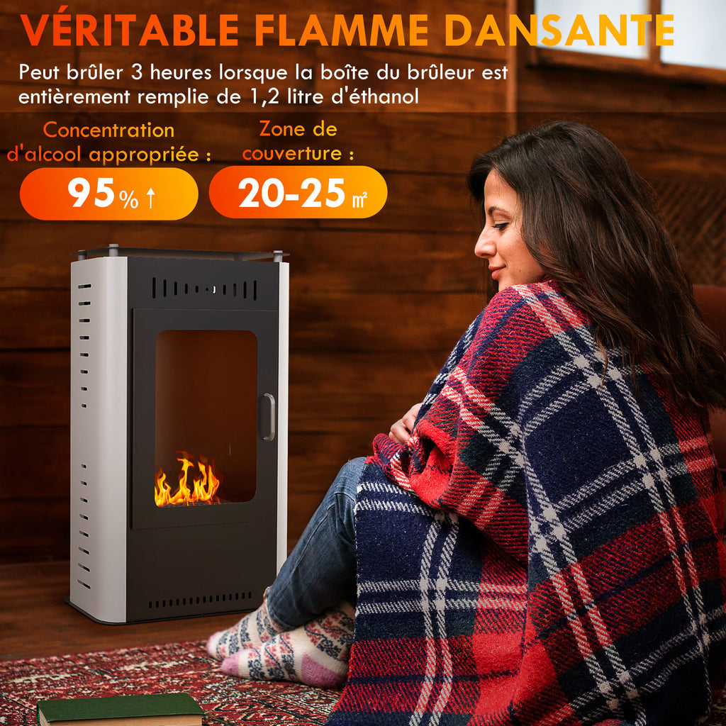 Cheminée poêle à éthanol avec réservoir 1,2L 3h de durée de combustion couverture 20 à 25 m² 50 x 27 x 82 cm noir-3