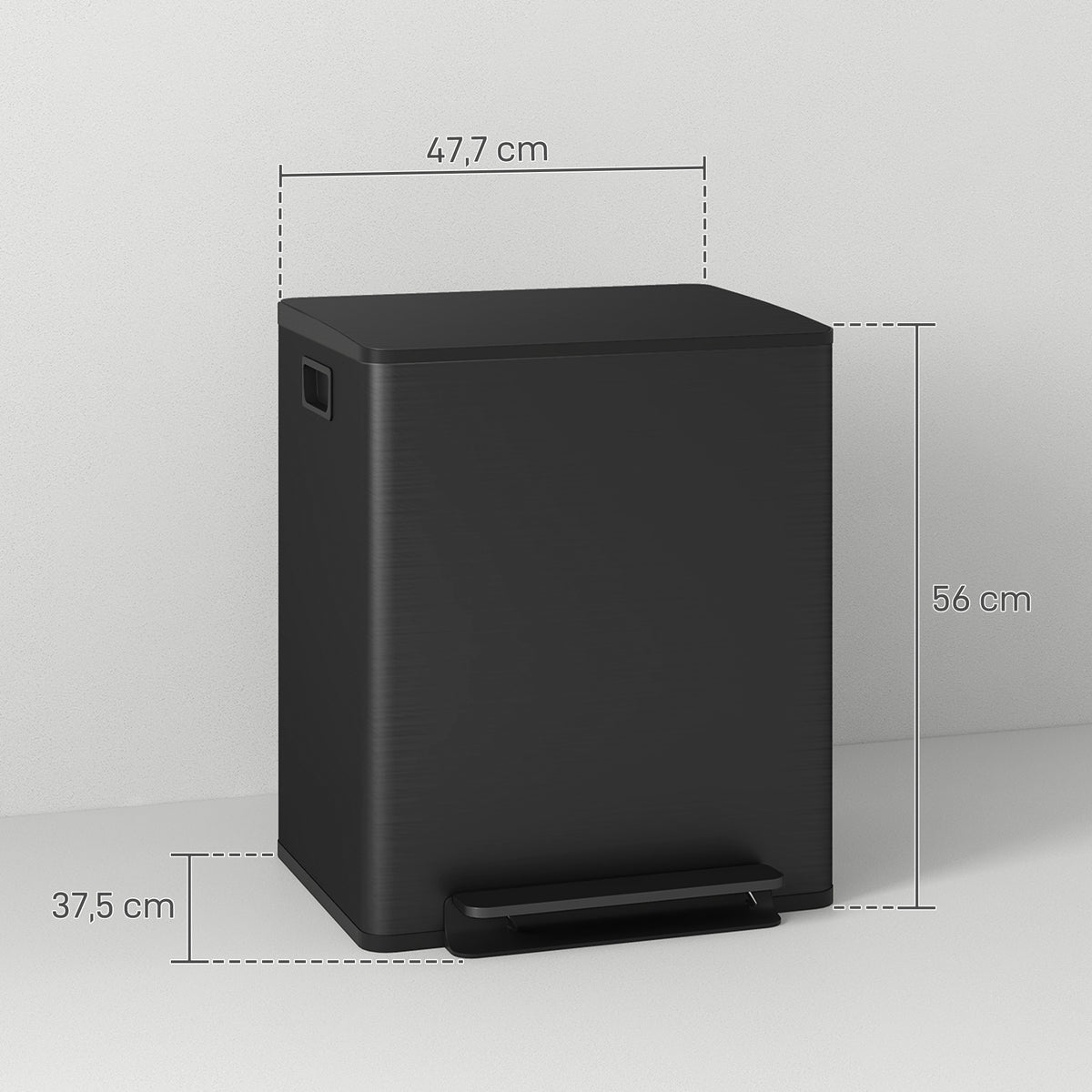 Poubelle de cuisine 2 compartiments de 2 x 25L, acier inoxydable, couvercle à fermeture douce, 47,7x37,5x56cm, noir-2