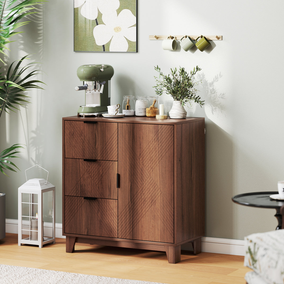 Buffet salon meuble de rangement avec placard à porte 3 tiroirs et étagère réglable 75 x 39 x 80 cm, effet bois marron-9