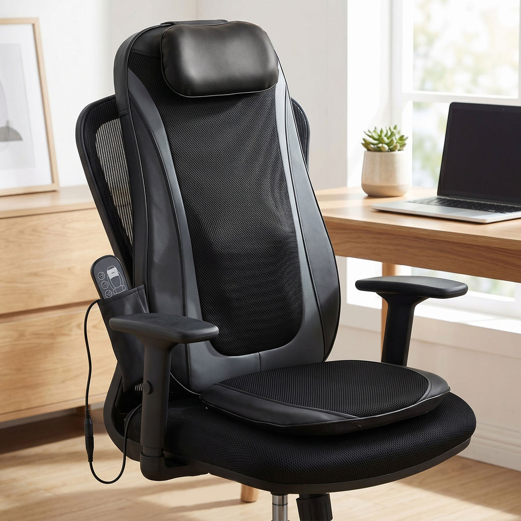 Masseur Dorsal Chauffant, Fauteuil de Massage Tissulaire Profond Vibration 3 Niveaux, Coussin de Massage-1