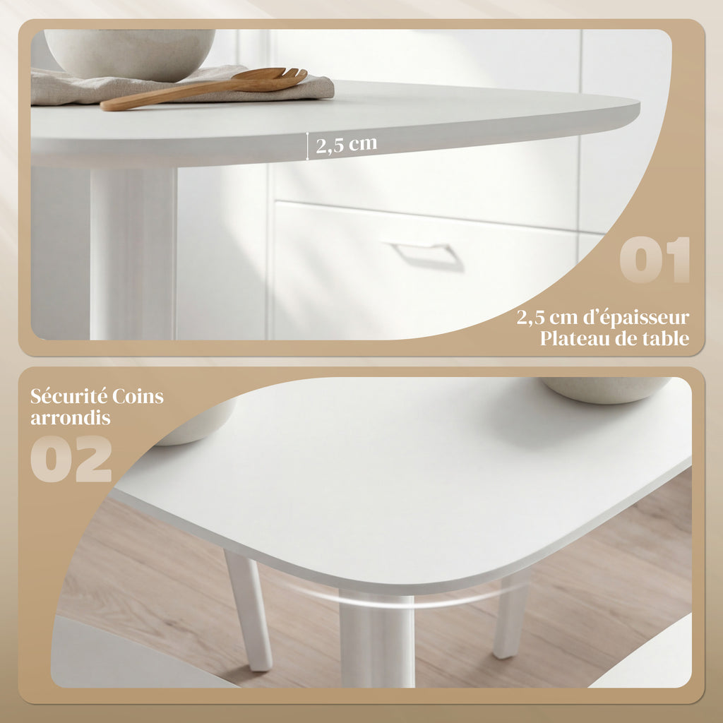 Table à manger pour 4 personne table de cuisine carrée style moderne avec plateau aspect bois, 70 x 70 cm, blanc-4