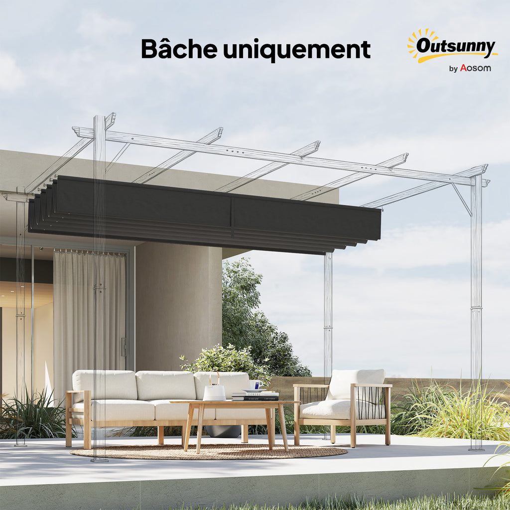 Toile de toit pour pergola tonnelle rétractable de 4 x 3 m - toile uniquement 350 x 260 cm gris foncé-8