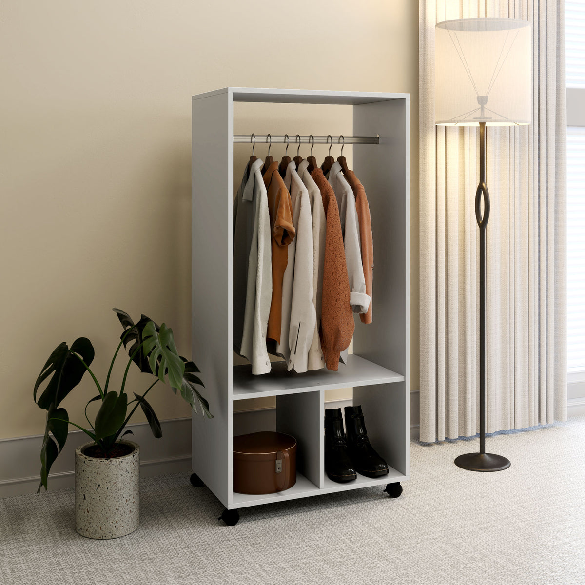 Armoire penderie étagère 2 niches penderie 4 roulettes pivotantes dim. 60L x 40l x 128H cm gris-3