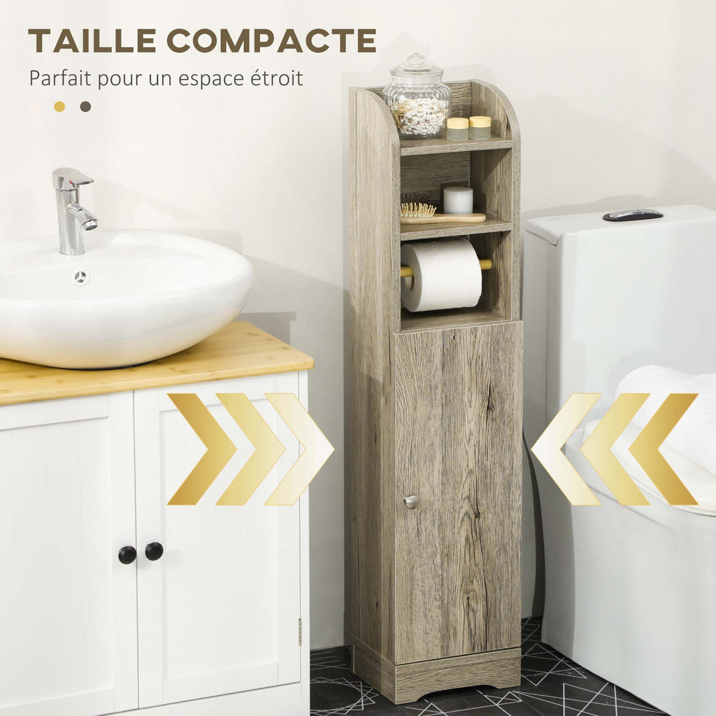 Meuble bas de salle de bain 1 étagère supérieure ouverte 2 compartiments et 1 placard 23 x 18 x 100 cm gris-5