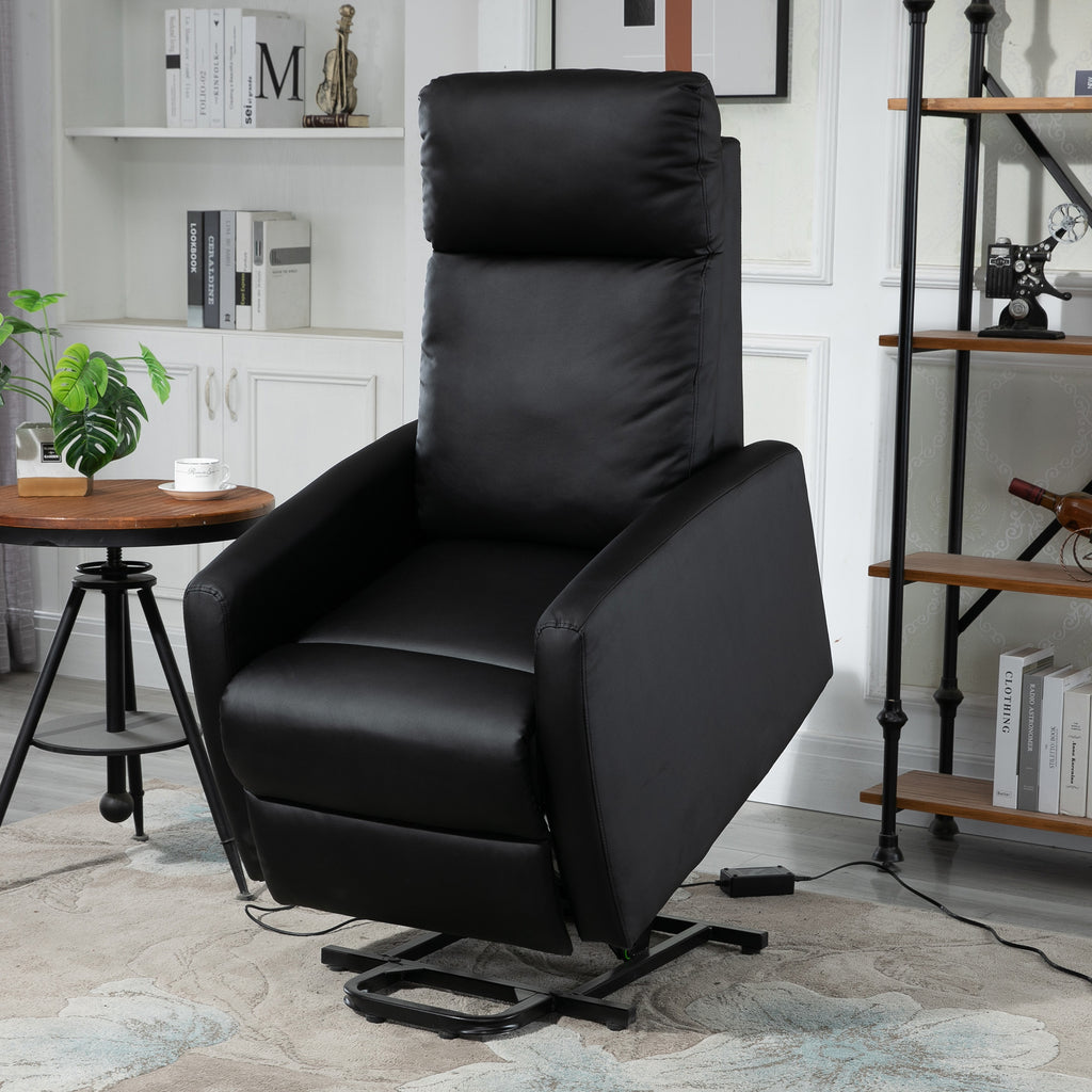 Fauteuil releveur électrique inclinable avec repose-pied ajustable et télécommande revêtement synthétique noir-9